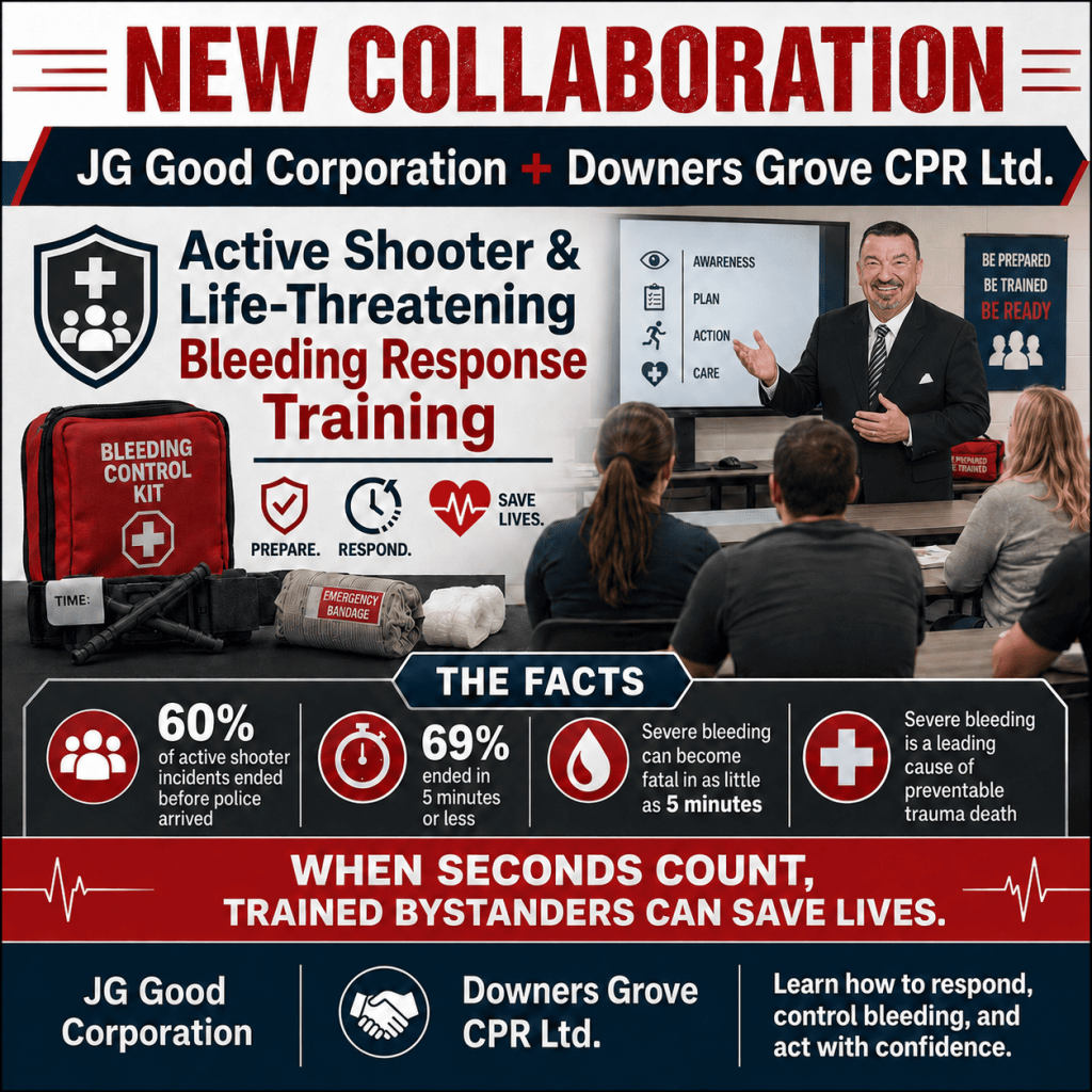 JG Good Corporation and Downers Grove CPR Ltd. collaboration for active shooter and life-threatening bleeding response training